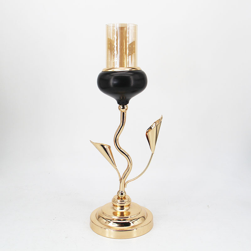 Good Quality Gold Metal Flower Shape Candle Holder With Clear Glass Candle Holders For Party Decoration