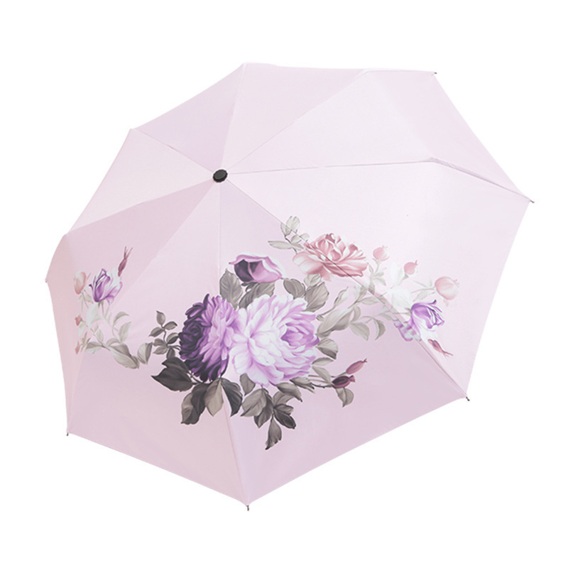 Automatic Sunshade Umbrella UV Protection Folding Design with Peony Flower Genre Umbrellas