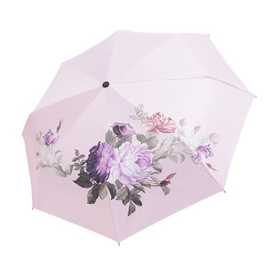 Automatic Sunshade Umbrella UV Protection Folding Design with Peony Flower Genre Umbrellas