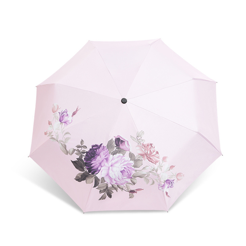 Automatic Sunshade Umbrella UV Protection Folding Design with Peony Flower Genre Umbrellas