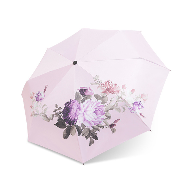 Automatic Sunshade Umbrella UV Protection Folding Design with Peony Flower Genre Umbrellas