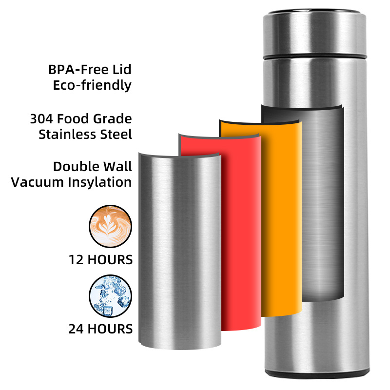 Custom Logo 500ml Thermos Bottle Portable Double Wall Stainless Steel Insulated Hot Vacuum Flasks Sports Led Smart Water Bottle