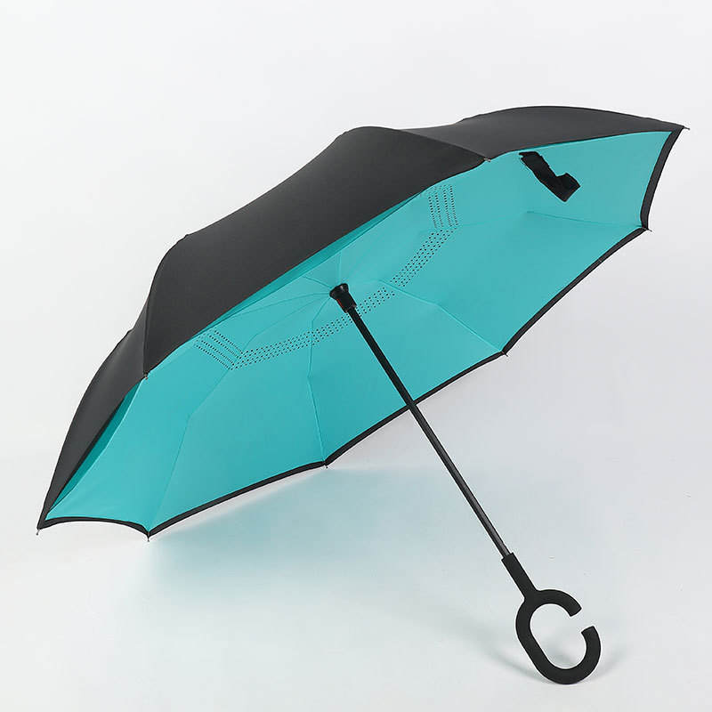 Hot Selling New Products Stock Custom Double Layer Inside Out C Shape Handle inverted Reverse Umbrella with logo prints