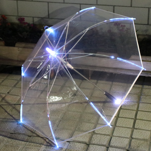 New Design POE Clear Translucent Rain Led Handle Flashing Colorful Luminous Umbrella