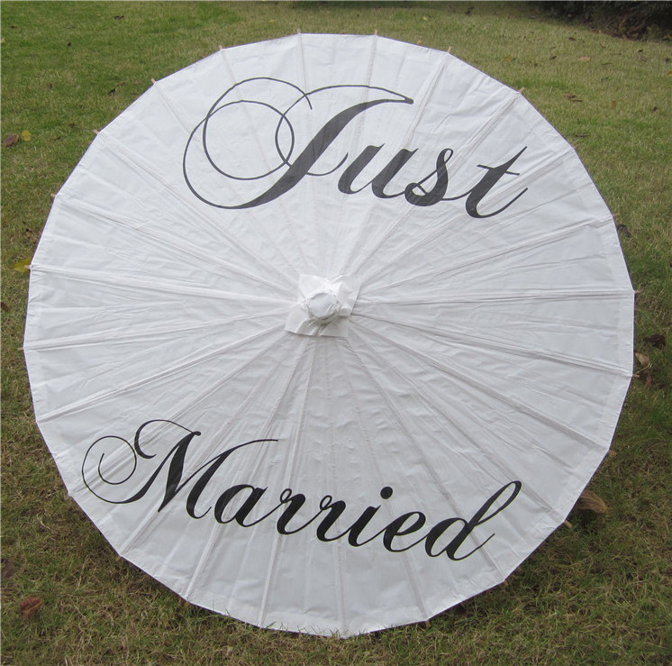 Poetic Exist Just Married Handmade Outdoor Wedding Parasols White Paper Umbrella