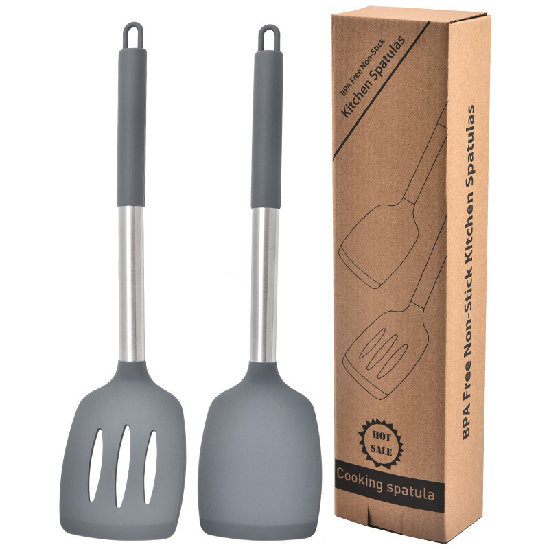 Wholesale High Quality Kitchen Accessories Stainless Steel Handle Non-stick Pan Heat Resistant Black Silicone Spatula