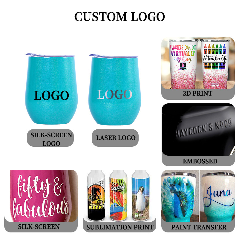 Custom Logo Egg Shaped Double Wall Glasses Stainless Steel Insulated Cups Coffee Printing 12 oz Stemless Wine Tumbler