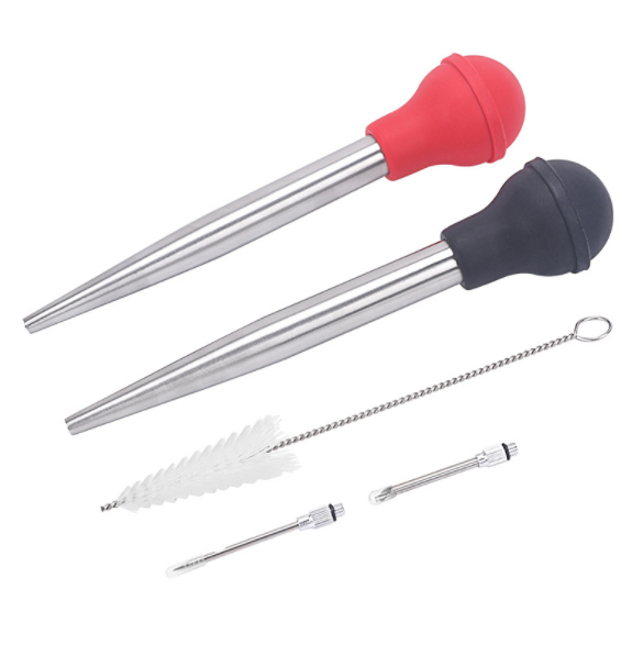 Novelty Set of 4 Meat Injector Kit Baster Syringe For Cooking Stainless Steel Turkey Baster With Injector And Cleaning Brush Set