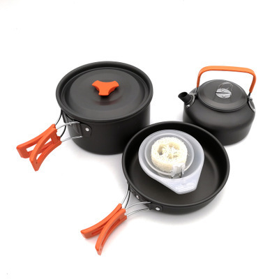 Nonstick Lightweight Pots Pans with Mesh Set Bag Camping Cooking Set Cookware Mess Kit