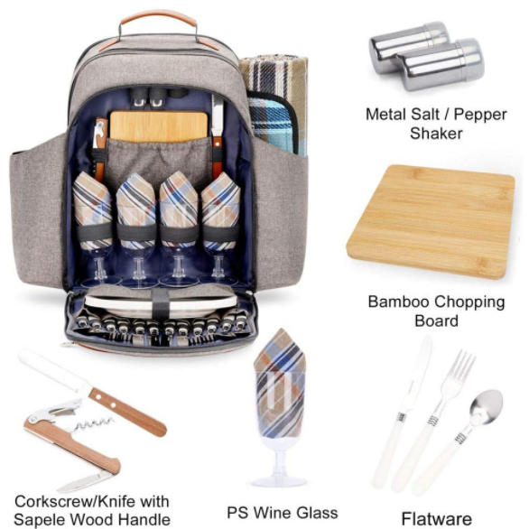 Custom Picnic Set Multifunction 4 Person Cooler Compartment Wine Bag Picnic Basket Backpacks Bag Waterproof With Blanket