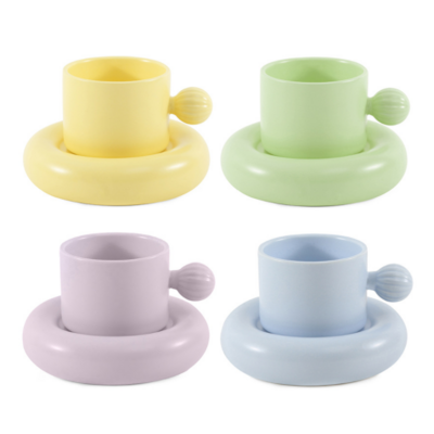 Nordic style ins chubby coffee mug saucer set reusable tea milk ceramic mug with plate