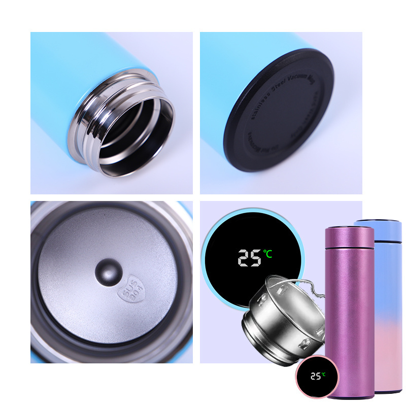 Customized 304 Stainless Steel Thermos Bottle Portable Double Wall Sealed  Vacuum Flasks Led Digital Display Smart Water Bottle