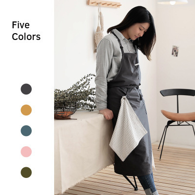 Korean Nordic Cotton Linen With Duster Cloth  Apron Kitchen Cotton Floral Baking