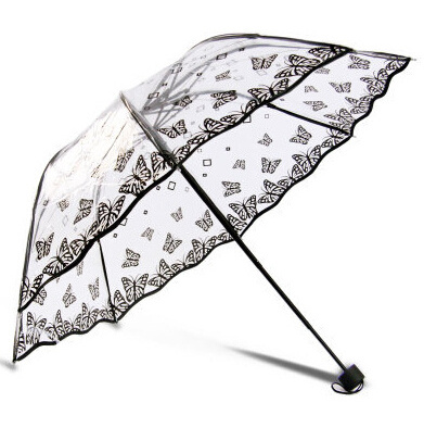 Fashion Transparent Retro Printing 3 Folding Advertising Rain Umbrella