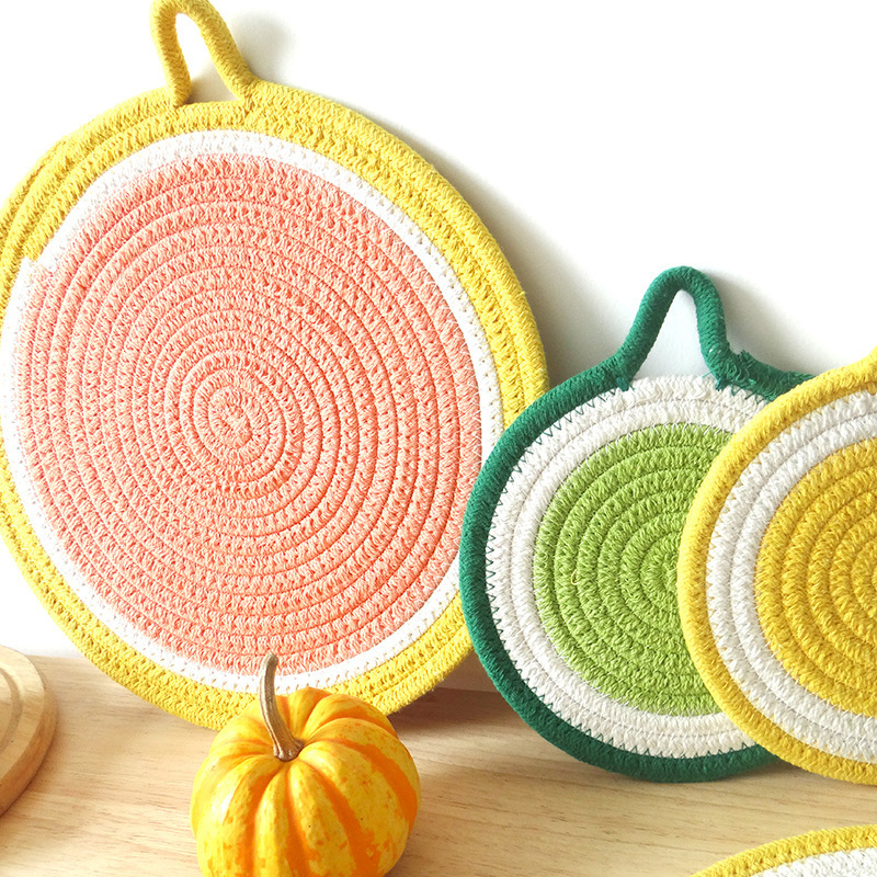 Cotton Rope Fruit Placemats Round Linen Woven Insulation Pad Thicken Coaster Non-slip Heat-resistant Kitchen Table Mats Crafts