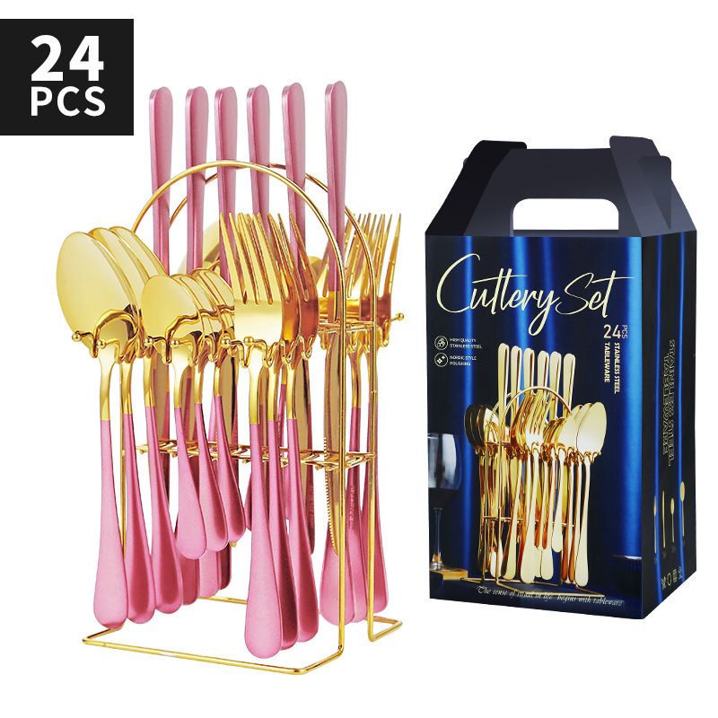 24-Piece Fashion Simple Style Stainless Steel Flatware Tableware Set with Premium Gift box Cutlery Set Service for 6