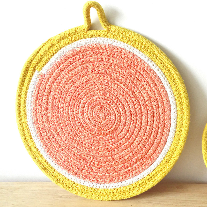 Cotton Rope Fruit Placemats Round Linen Woven Insulation Pad Thicken Coaster Non-slip Heat-resistant Kitchen Table Mats Crafts