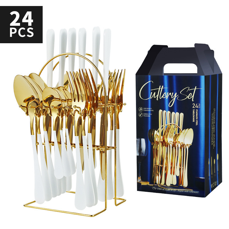 24-Piece Fashion Simple Style Stainless Steel Flatware Tableware Set with Premium Gift box Cutlery Set Service for 6