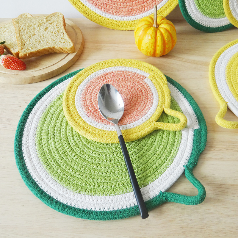 Cotton Rope Fruit Placemats Round Linen Woven Insulation Pad Thicken Coaster Non-slip Heat-resistant Kitchen Table Mats Crafts