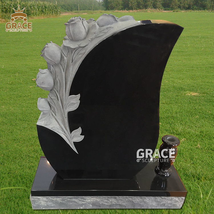 Natural Grey Granite Tombstone Life Size Hand Made Marble Angel Headstone