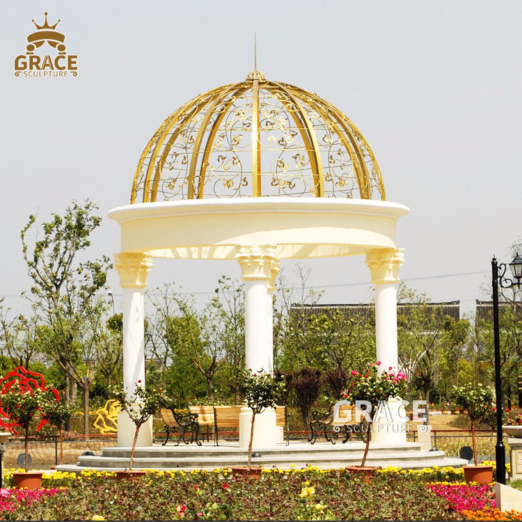 Luxury Large Greek White Modern Stone Round Pavilion Marble Outdoor Gazebo