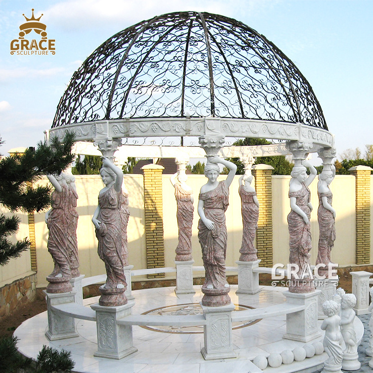 Luxury Large Greek White Modern Stone Round Pavilion Marble Outdoor Gazebo