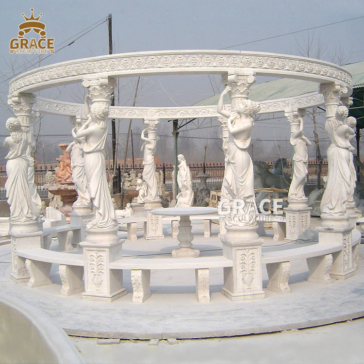 Luxury Large Greek White Modern Stone Round Pavilion Marble Outdoor Gazebo