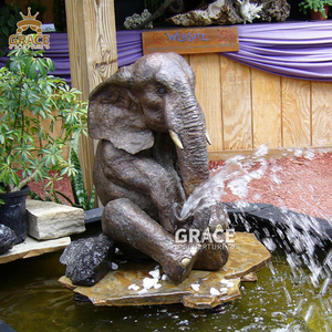 Large Size Garden Sitting Elephant Playing Fountain Statue Bronze Animal Water Fountain