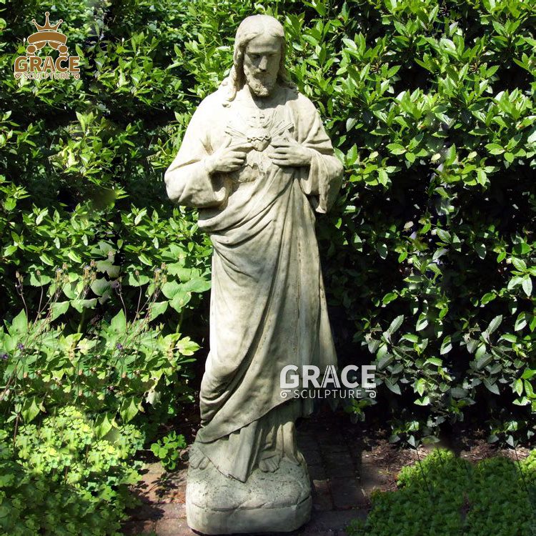 Catholic Carved Granite Sculpture Life Size Religious Sacred Heart Jesus Statue