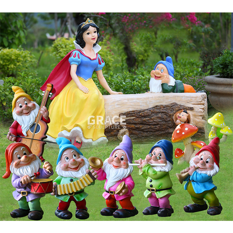 Garden Fiberglass Snow white and the Seven Dwarfs Statue Sculpture