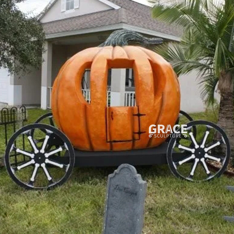 Halloween Large Size Resin Pumpkin House Sculpture Fiberglass Pumpkin Statue