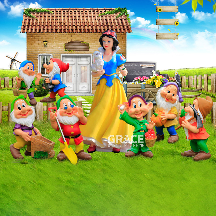 Garden Fiberglass Snow white and the Seven Dwarfs Statue Sculpture