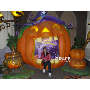 Halloween Large Size Resin Pumpkin House Sculpture Fiberglass Pumpkin Statue