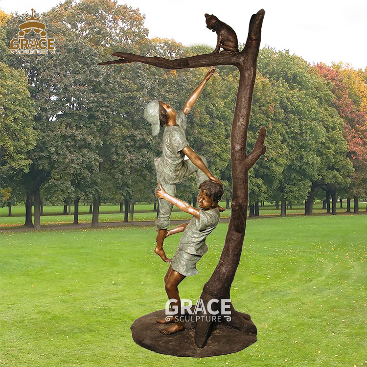 Outdoor Life Size Bronze Kid Sculpture Large Girl Play Golf Statue