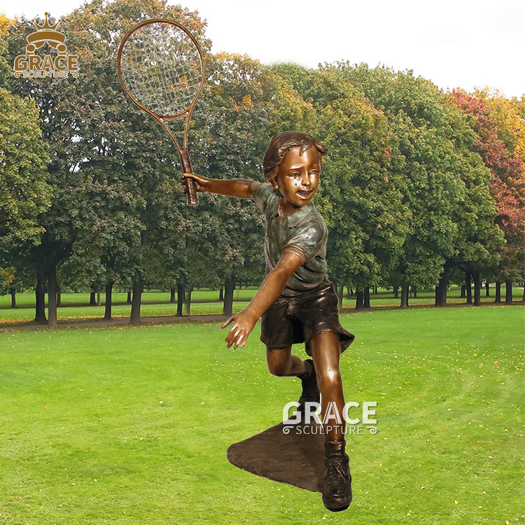 Outdoor Life Size Bronze Kid Sculpture Large Girl Play Golf Statue