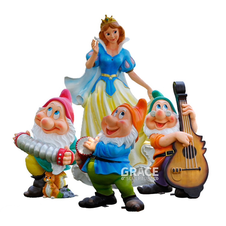 Garden Fiberglass Snow white and the Seven Dwarfs Statue Sculpture