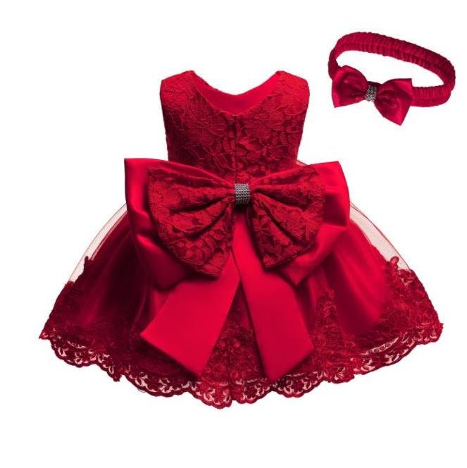 90-120cm 3M-24M Newborn Baby Girl Princess Dresses Lace Flower Bow Cute Birthday Party Dress