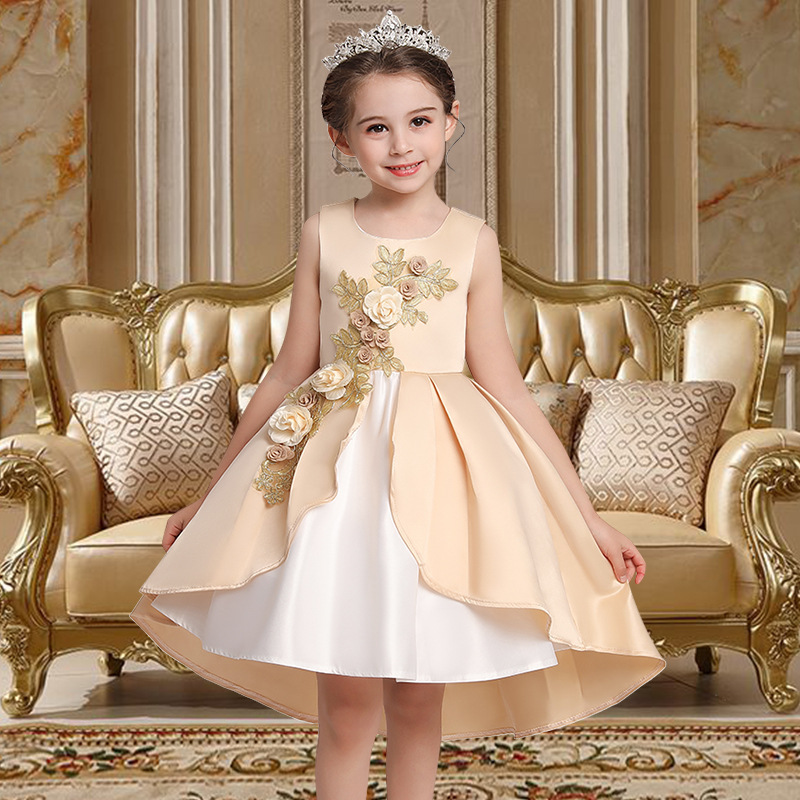 High Quality Custom Baby Kids Children Clothes Crew Neck Layered Dress for Girls Princess 8 Year Old Girl