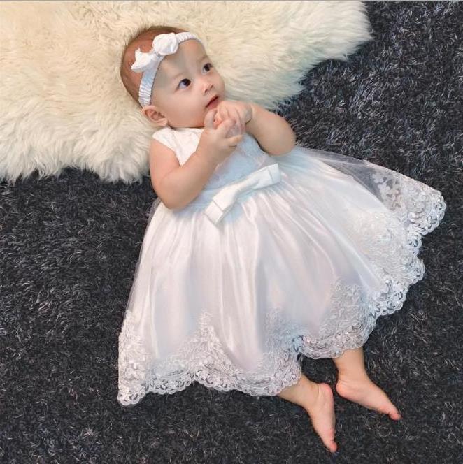 90-120cm 3M-24M Newborn Baby Girl Princess Dresses Lace Flower Bow Cute Birthday Party Dress