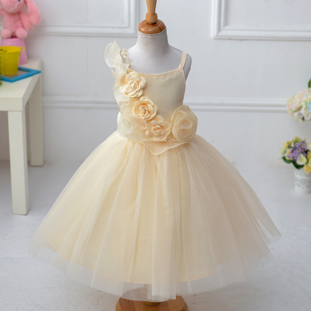 2017 Frock Design One Piece Girls Party Gown Dress Flower Girl Tulle Dress