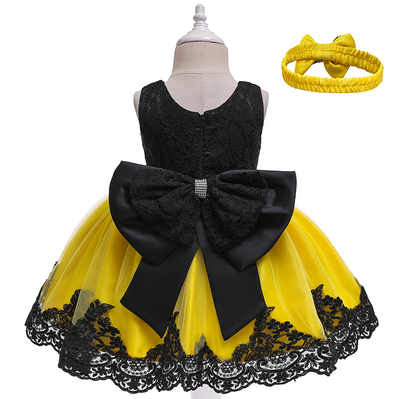 Wholesale sleeveless princess dresses Bow lace princess cake clothes for kids children flower girl dresses with big waistband