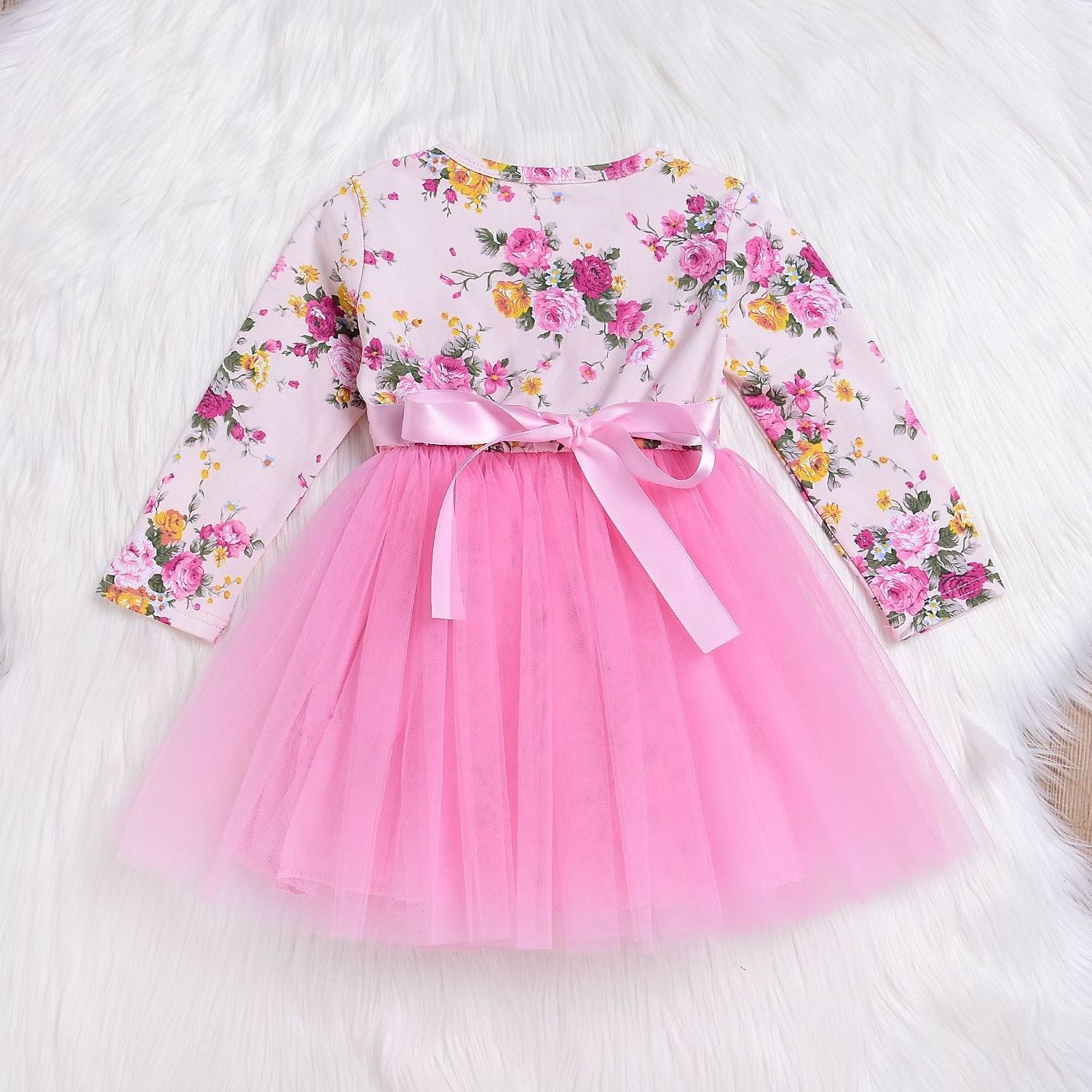 Autumn Baby Girl Dress Long Sleeve Pink Infant Dress For First Birthday Party Toddler Girls Clothes