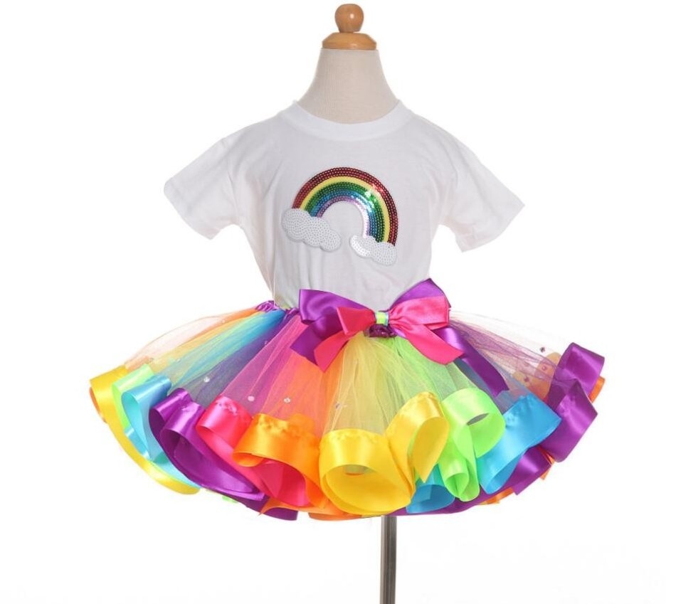 Little Girls Rainbow Tutu Skirt with Butterfly knot tire kids tutu dance dress