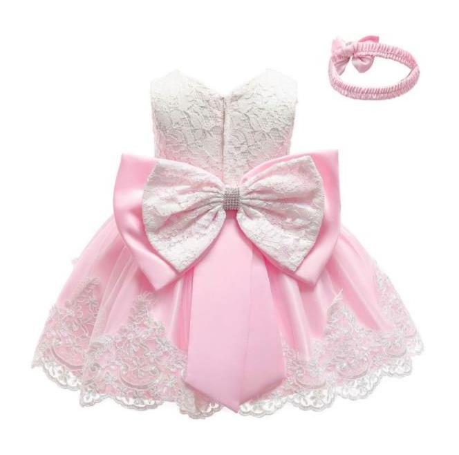 90-120cm 3M-24M Newborn Baby Girl Princess Dresses Lace Flower Bow Cute Birthday Party Dress