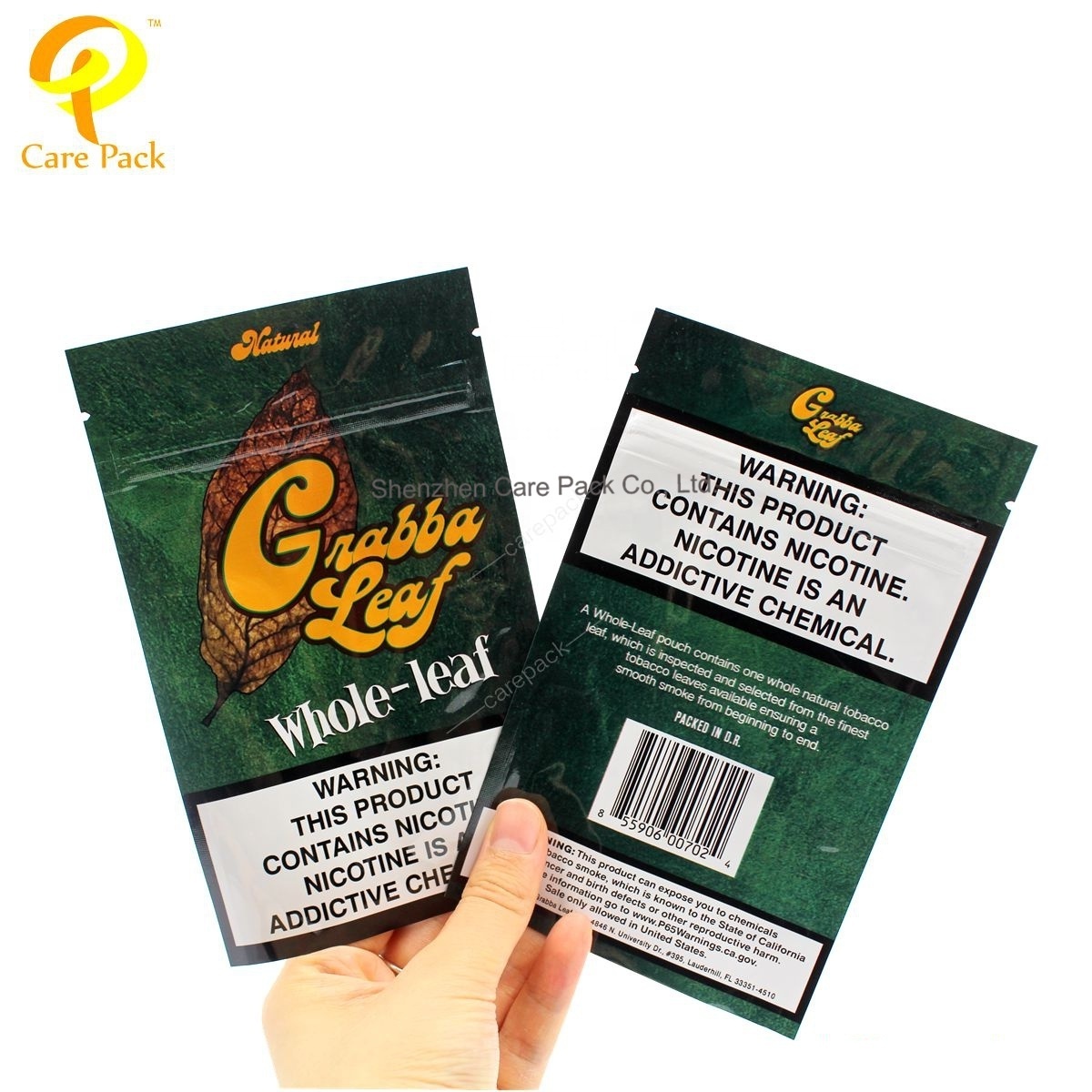 Custom digital Print Foil Laminated Ziplock Plastic Bags Tobacco Packaging grazing pouches for fronto whole Leaf