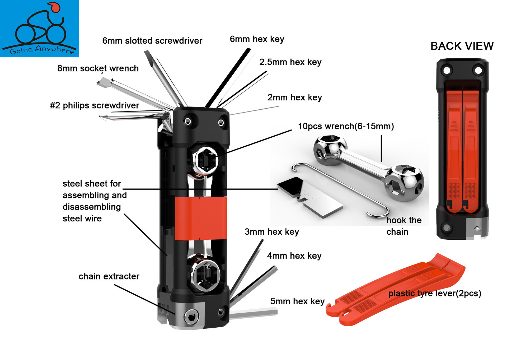 Best Selling  Adjustable Wrench Multi Bike Repair Tool With Tyre Lever