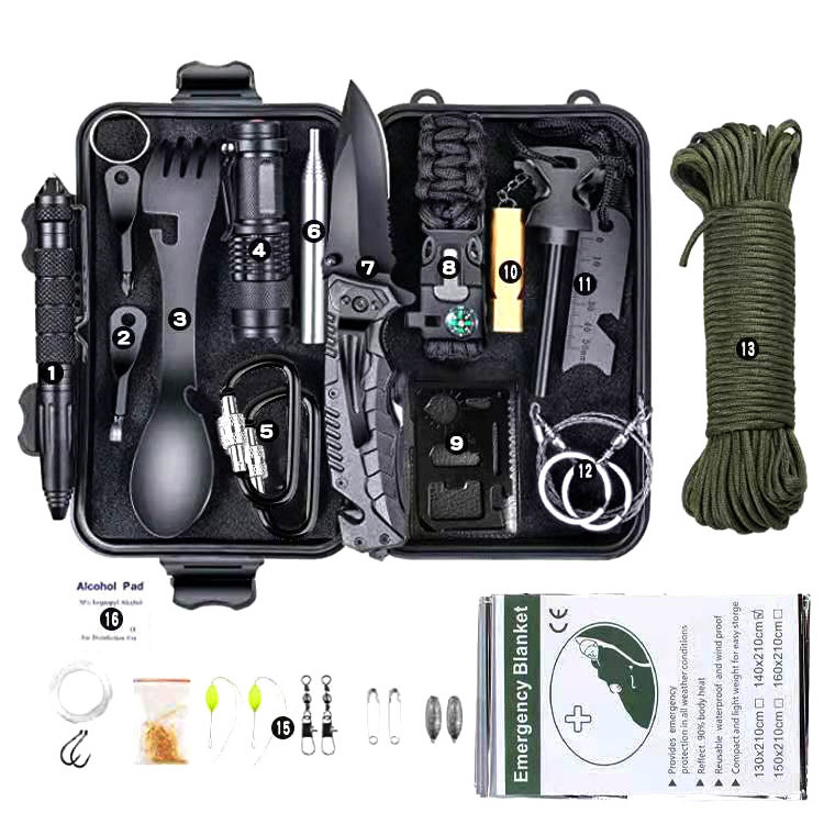 Outdoor Camping 16 In 1 EDC Hand Tools  Emergency  Multi Tool Set Survival Kit