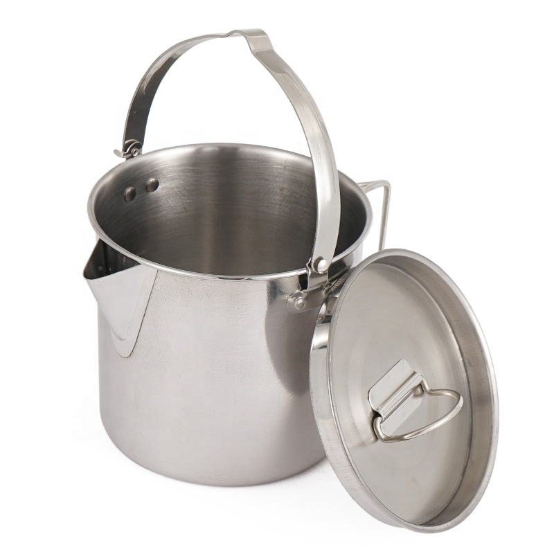 1.2L Lightweight Folding Stainless Steel Camping Hanging Pot Picnic Kettle for BBQ Hiking Backpacking