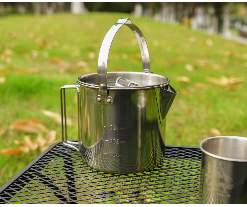 1.2L Lightweight Folding Stainless Steel Camping Hanging Pot Picnic Kettle for BBQ Hiking Backpacking