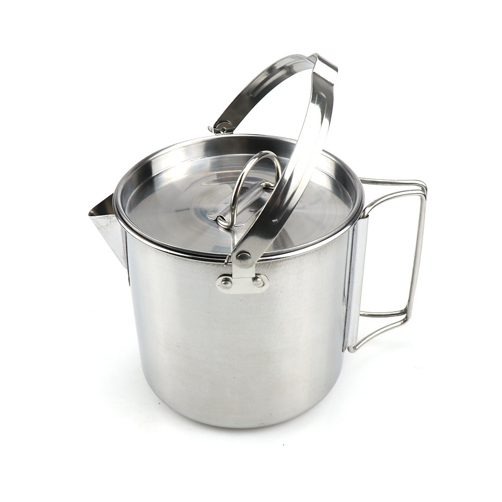 1.2L Lightweight Folding Stainless Steel Camping Hanging Pot Picnic Kettle for BBQ Hiking Backpacking